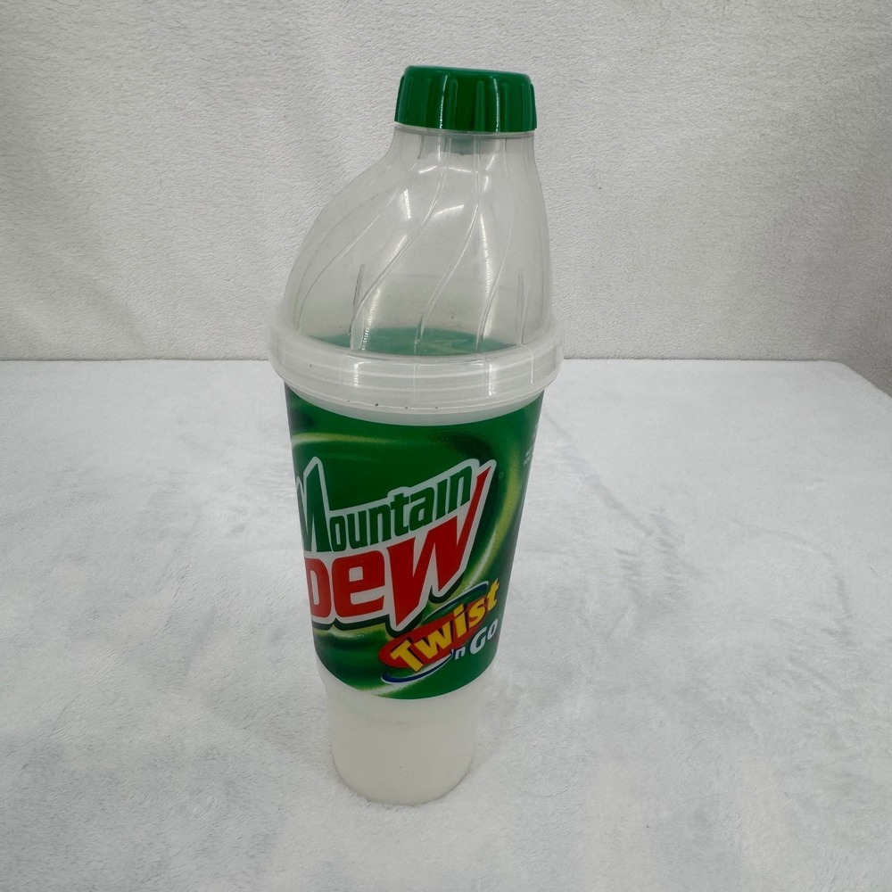 RARE Mountain Dew Twist n Go Plastic Travel Cup Tumbler Dome Lid 11" Vintage Y2K